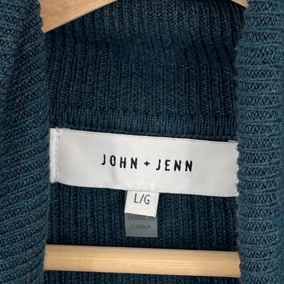 John + Jenn Turtleneck Sweater Ribbed with Lace Up Side Detail Teal Size Large - Picture 4 of 8